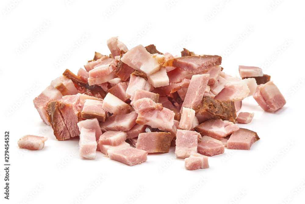 Sliced smoked pork, ingredient for cooking, isolated on white background Sliced smoked pork, ingredient for cooking, isolated on white background