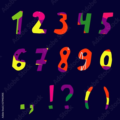 Cut out from paper of figure from 0 to 9 and punctuation marks.