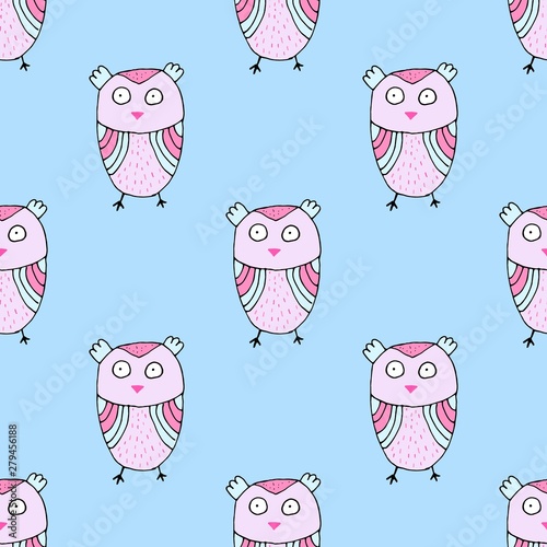 Seamless pattern with cute cartoon owls.Trendy scandinavian vector background. Perfect for kids apparel,fabric, textile, nursery decoration,wrapping paper
