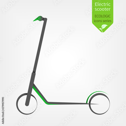 Electric scooter isolated on white background. Eco alternative transport concept in green style.