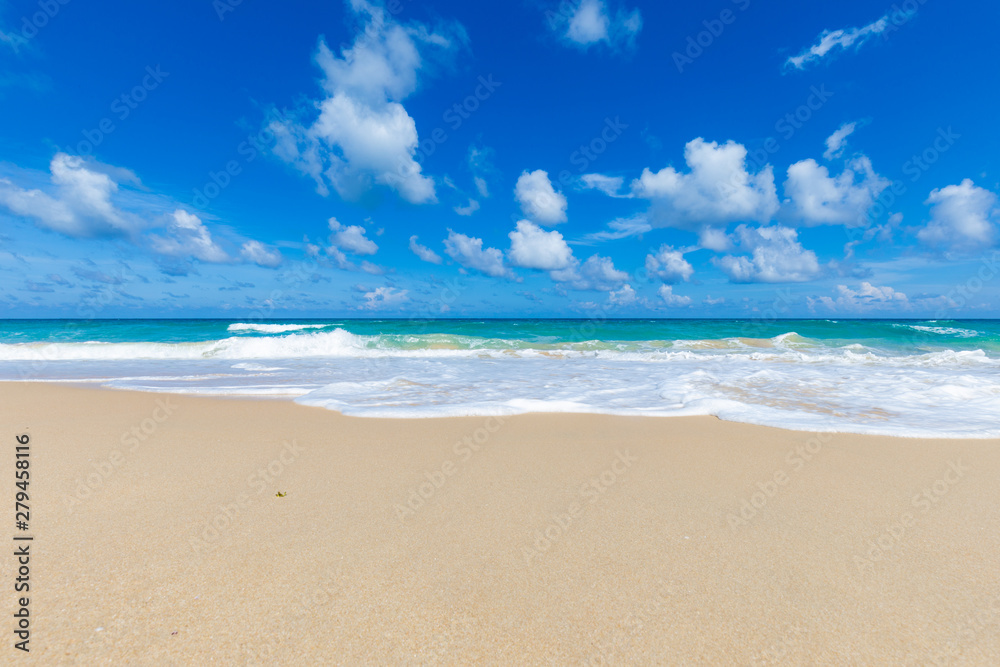 Soft blue wave tropical sea beach sunny sky