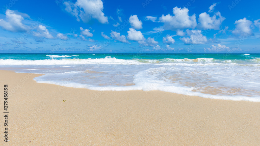Soft blue wave tropical sea beach sunny sky