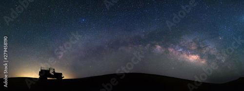 Panorama view of Milky way galaxy at Tar desert, Jaisalmer, India. Astro photography.