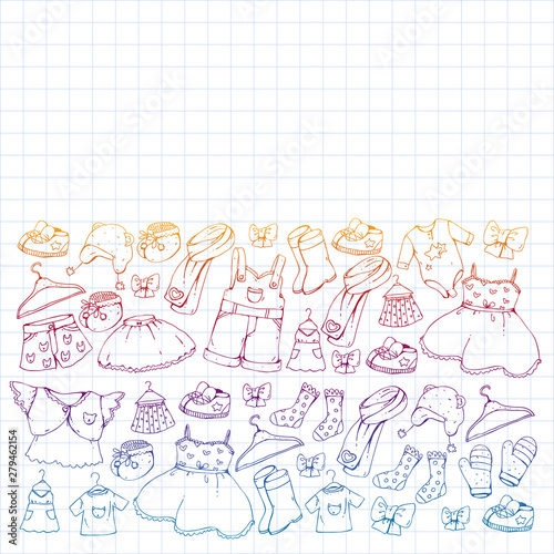 Children clothes. Background for babies, kids patterns.