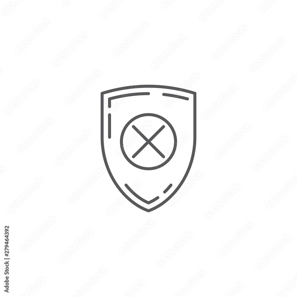 Blocked security shield vector icon isolated on white background Blocked security shield vector icon isolated on white background