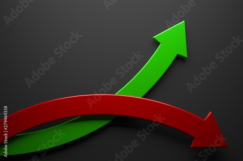 Stock Market Arrow Up Or Down On Dark Background