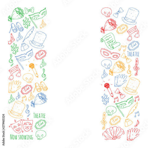 Theatre vector illustration. Entertaiment, cinema, stage, event. Background for banners, posters.