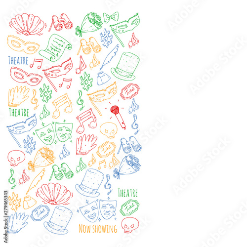 Theatre vector illustration. Entertaiment, cinema, stage, event. Background for banners, posters.