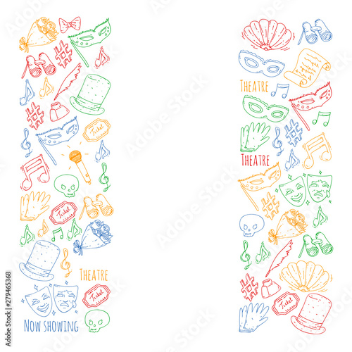 Theatre vector illustration. Entertaiment, cinema, stage, event. Background for banners, posters.