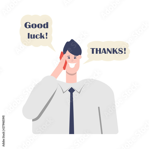 The businessman talking on the red phone
