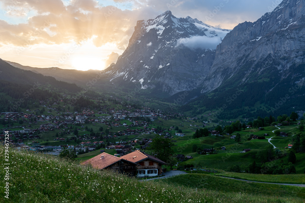 Wetterhorn peak at sunrise, Grindelwald, Switzerland