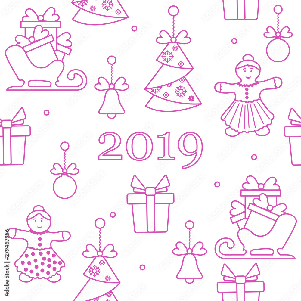 Seamless pattern with christmas, new year symbols.