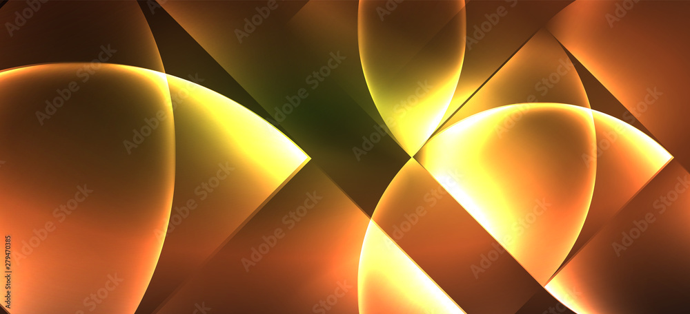 Techno glowing glass geometric shapes vector background, futuristic dark template with neon light effects and simple forms Techno glowing glass geometric shapes vector background, futuristic dark template with neon light effects and simple forms