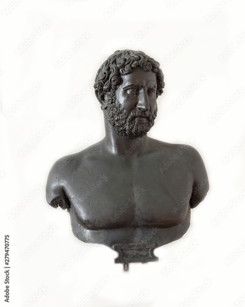 Bust of Emperor Hadrian on white background