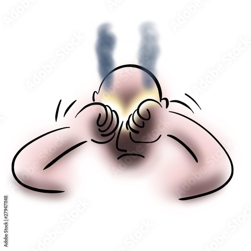 Sad man rubs his eyes