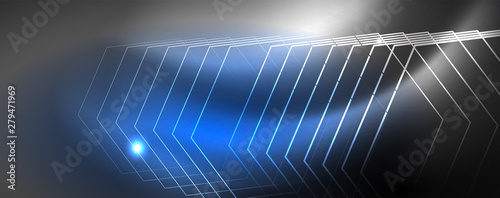 Shiny neon techno template. Neon lines background, 80s style laser rays