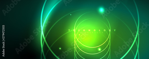 Shiny neon lines template - northern lights glowing blur lines. Futuristic style glow neon 80s disco club or night party techno template