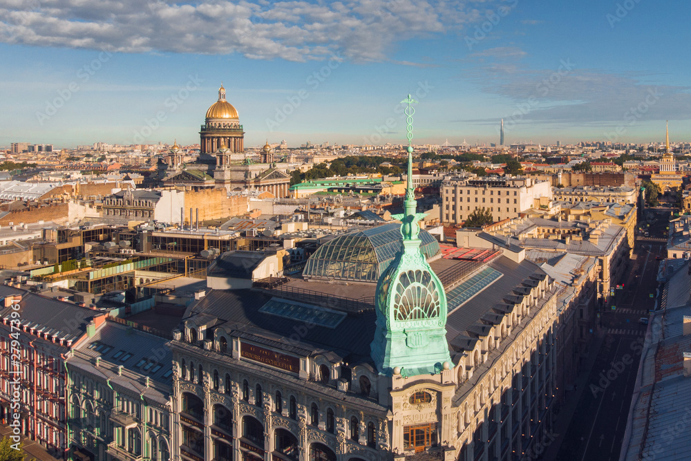 St. Petersburg, Russia view from the drone on the streets, the spire of the Au Pont Rouge