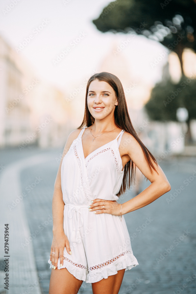 Sights of the old town. Girl travel blogger in Rome.