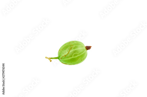 Green gooseberry berry isolated on white background. The view from the top.