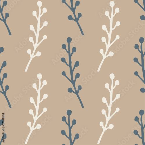 Fotografie Seamless pattern in retro style of twigs with berries on brown background