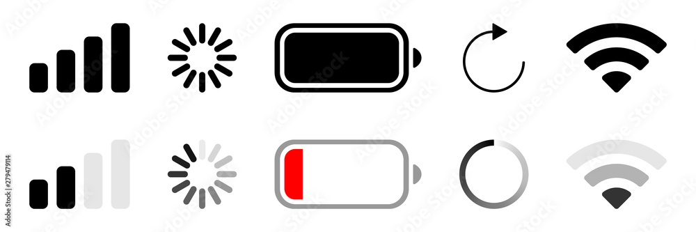 Symbols notify charging and discharging, connecting and loading. Badges for gadgets. Symbols notify charging and discharging, connecting and loading. Badges for gadgets.
