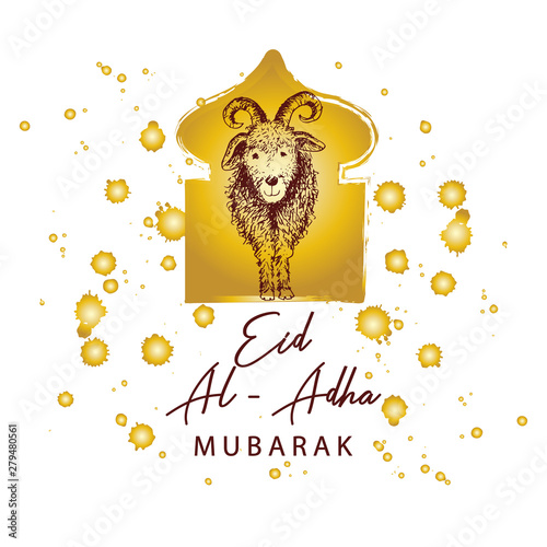 Muslim holiday Eid al-Adha. Greeting card with goat.