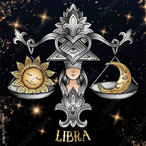 Beautiful line art filigree symbol. Black sign on vintage background.Elegant jewelry tattoo.Engraved horoscope symbol.Doodle mystic drawing with calligraphy lettering.Aries