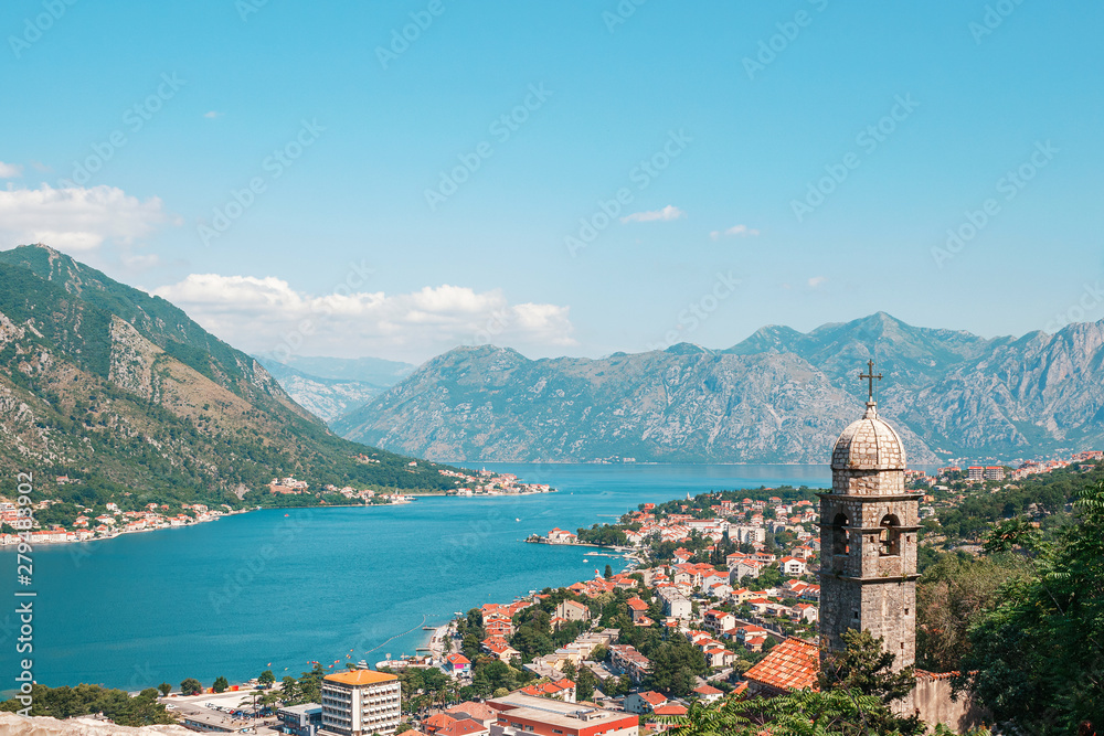 Church Our Lady of Remedy on the high hill above the ancient town Kotor and boka kotor bay, Montenegro