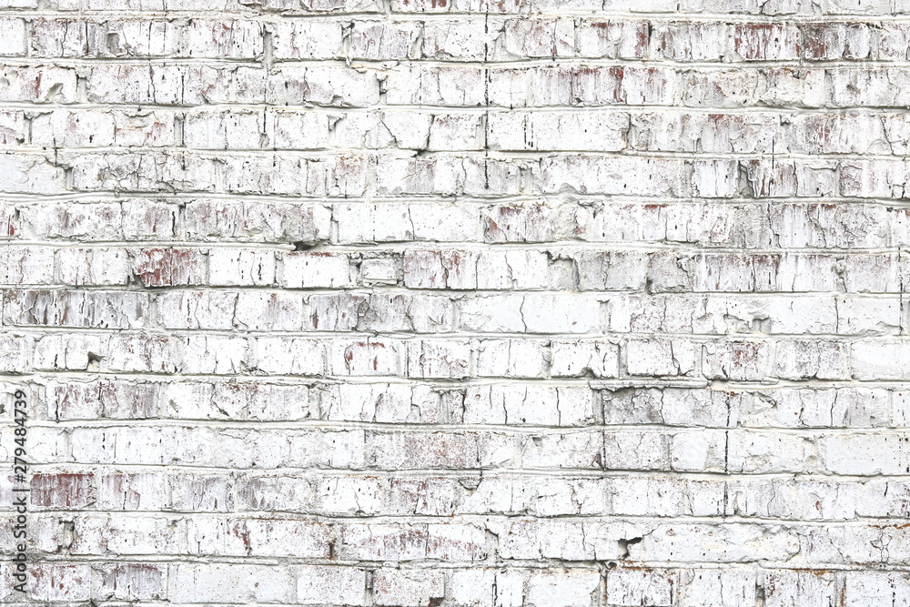 Fototapeta premium Old wall made of red brick, painted white in loft style for modern designer interior of room, bar or restaurant