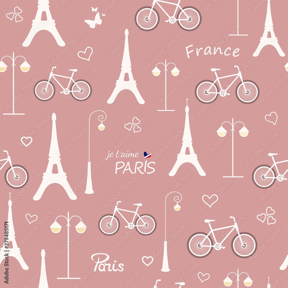 Fototapeta premium Seamless pattern with hand drawn french design elements