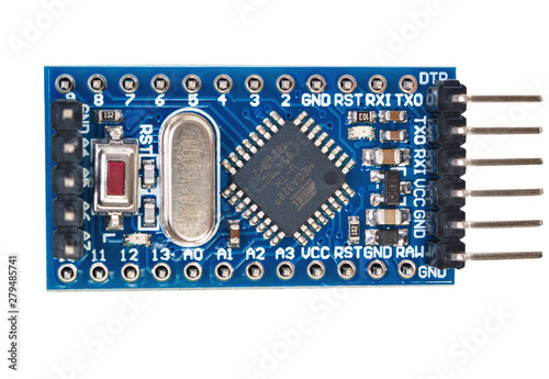 arduino pro-mini microcontroller for researches and DIY devices development isolated on white background photo