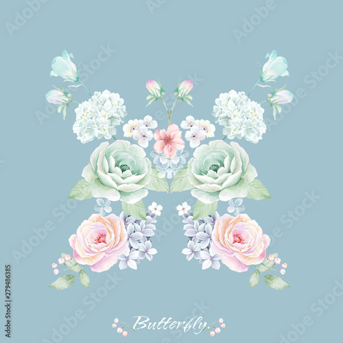 Fototapeta Naklejka Na Ścianę i Meble -  Watercolor floral spring pattern, botanical illustration.