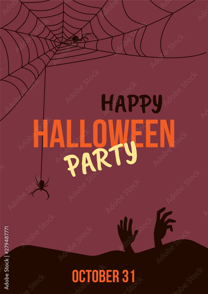 Happy Halloween party invitation/ poster with bats and zombie hands