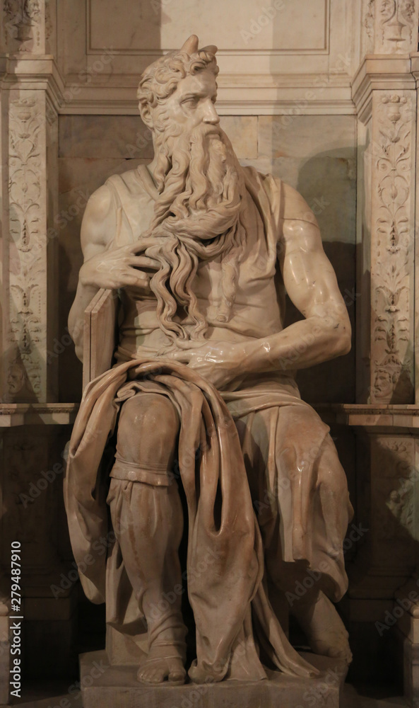 Moses, statue of Michelangelo in Rome at church San Pietro in Vincoli, Italy
