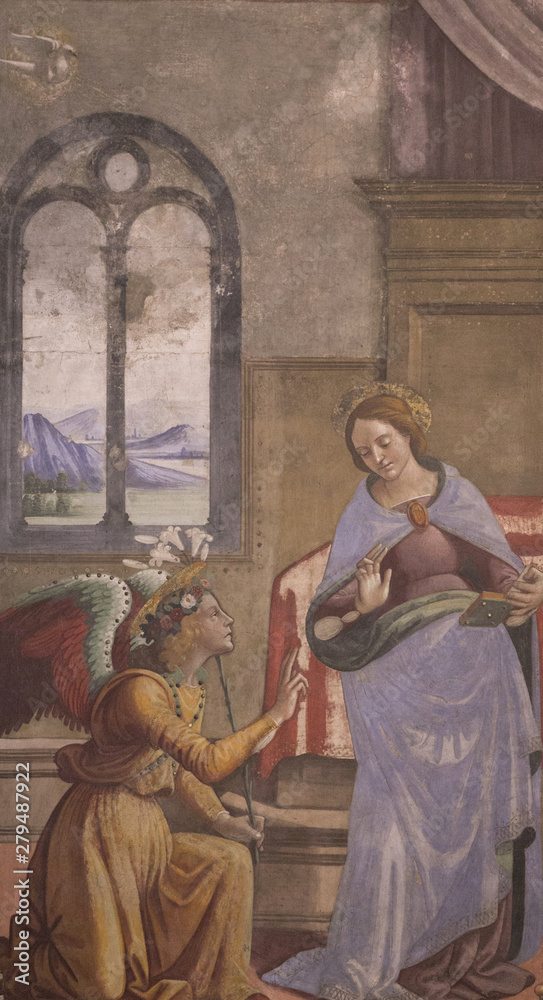 The announcement  ti mary by angel Gabriel from church Santa Maria Novella, Florence, wallpainting