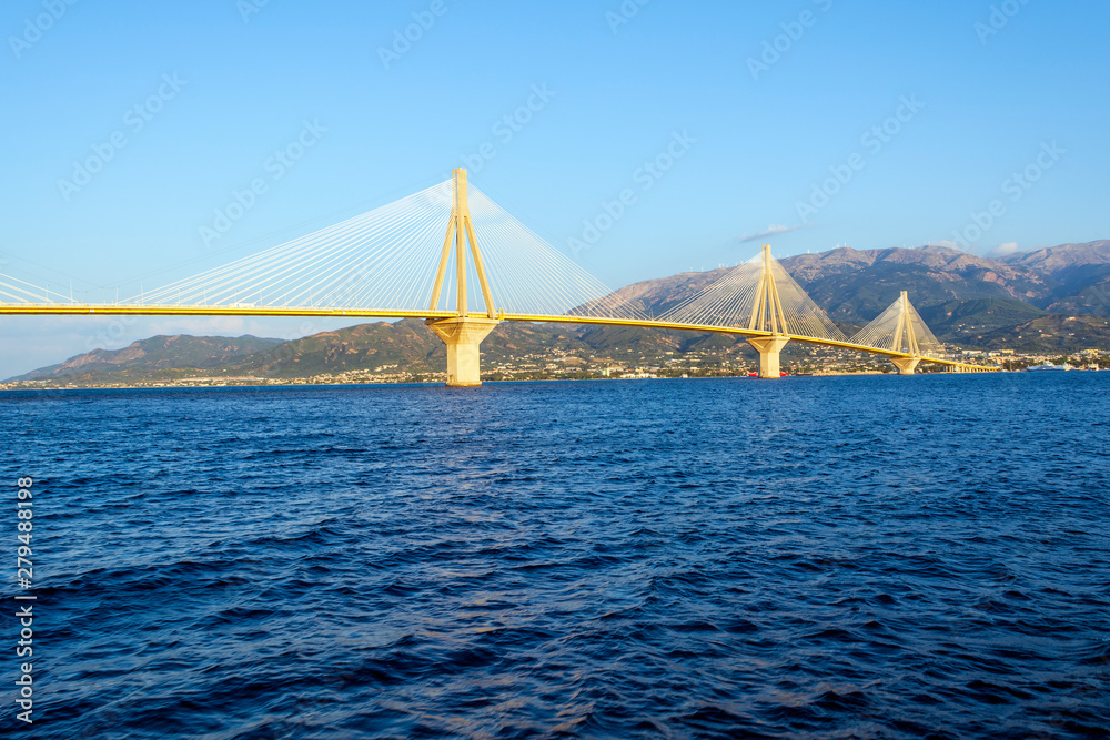 Fototapeta premium Cable-stayed suspension bridge crossing Corinth Gulf strait, Greece