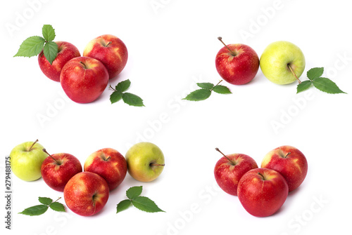 Fototapeta Naklejka Na Ścianę i Meble -  Set of red apples on a white background. Juicy apples of red color with yellow specks on a white background. The composition of juicy red apples