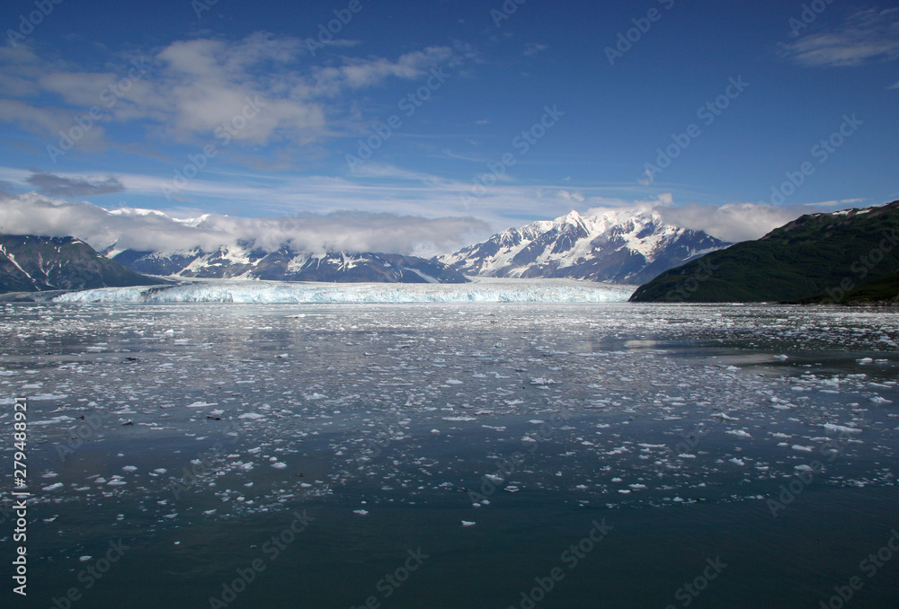 Hubbard Glacier and surrounding mountains in Disenchantment Bay, Alaska.