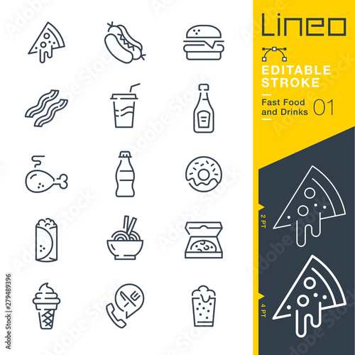 Lineo Editable Stroke - Fast Food and Drinks line icons