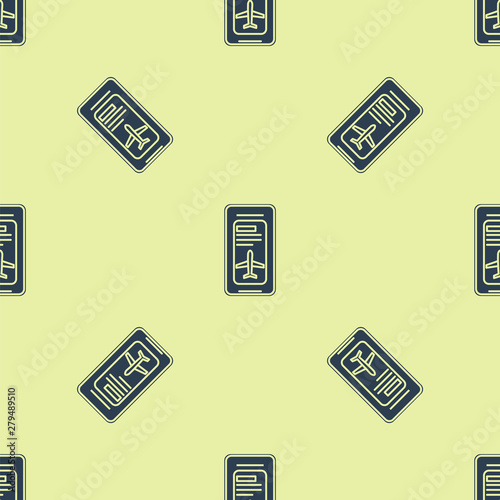 Blue Smartphone with electronic boarding pass airline ticket icon isolated seamless pattern on white background. Passenger plane mobile ticket for web and app.  Vector Illustration