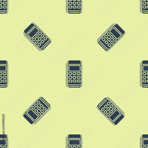 Blue Pos terminal icon isolated seamless pattern on white background. Payment terminal transaction. Pay by card.  Vector Illustration