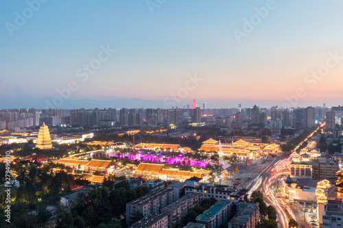 xian wild goose pagoda in nightall