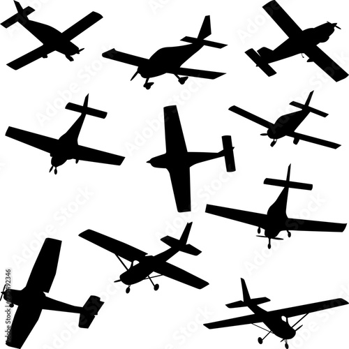 set of silhouettes of light plane.