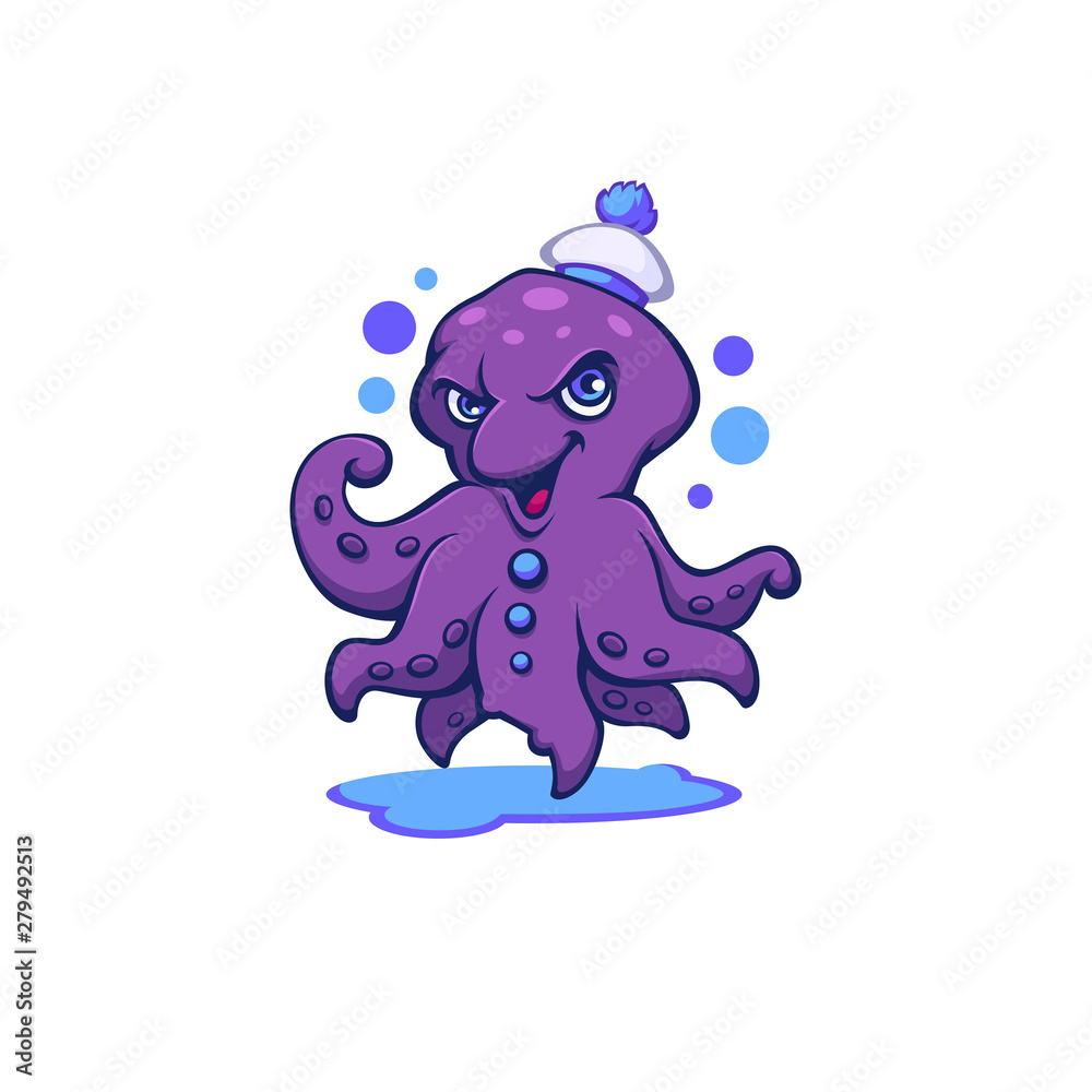 funny cartoon octopus, for your logo, label, mascot