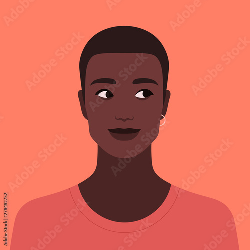 Portrait of a curious African guy. Avatar of a young man. Vector flat illustration