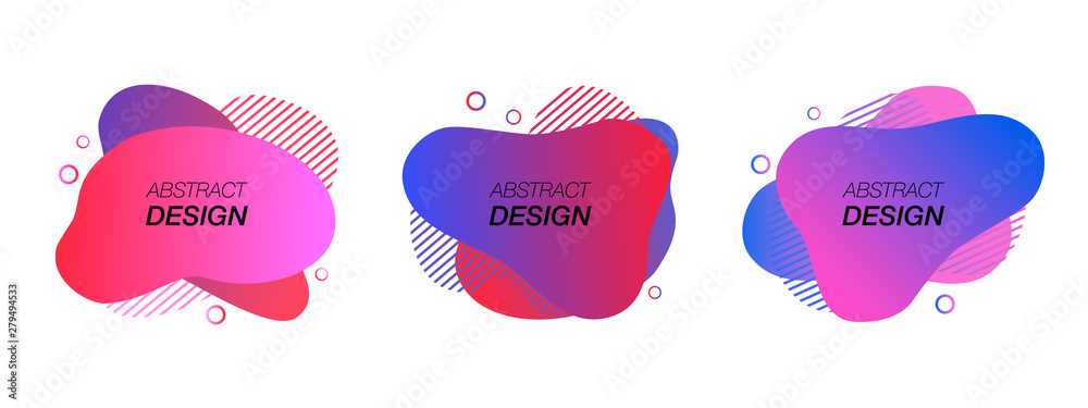 Abstract background. Set of liquid color  geometric shapes. Fluid gradient elements for minimal banner, logo, social, presentation, flyer, brochure,  template. Creative design. Vector illustration.