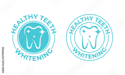 Teeth whitening, tooth vector icon. Healthy safe tooth whitening logo, toothpaste and dental mouthwash package stamp label