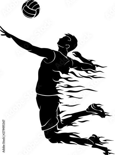 Male Volleyball Mid Air, Abstract Flame