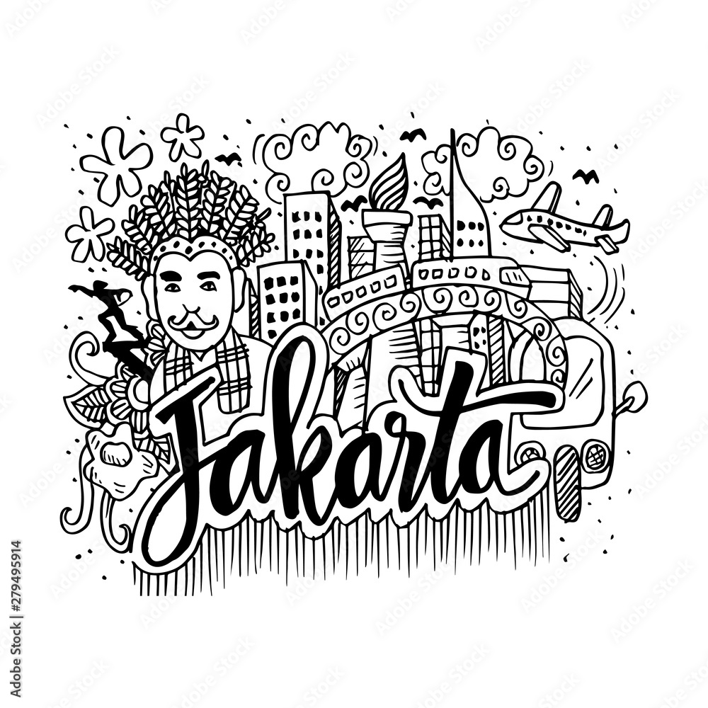 Obraz premium Doodle of Jakarta. Hand drawing illustration.